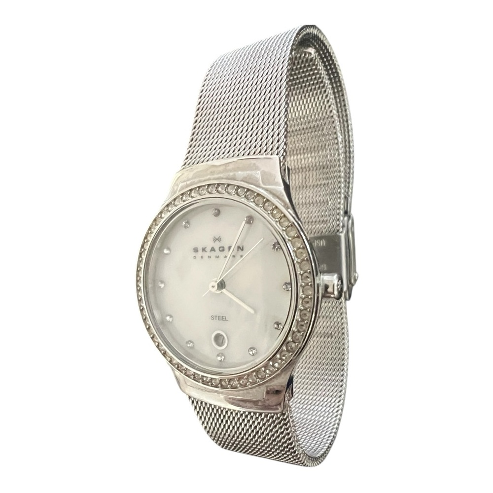 Skagen watch Round,stainless steel, Swarovski crystals mesh water resistant